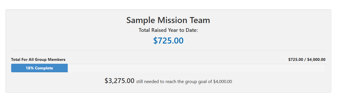Sample screenshot of the Group Fundraising Progress bar